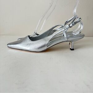 NEW Vince Sena Silver Leather Kitten Heels Women's Slingbacks, Sz 8.5M